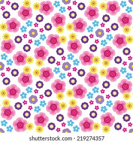 Cute pattern with colorful flowers on white background