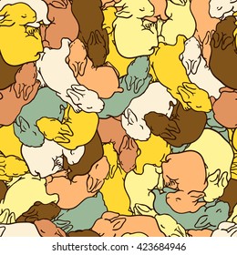 Cute pattern with colorful rabbits. Seamless pattern can be used for wallpapers, pattern fills, web page backgrounds, surface textures, textiles.
