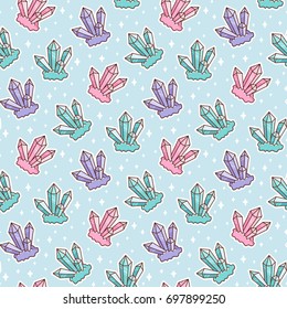 Cute pattern with crystal and stars on a blue background. It can be used for packaging, wrapping paper, textile and etc.
