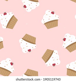 
cute pattern with cupcakes on a light background. print for the design of things, fabrics, posters, notebook covers. vector illustration.