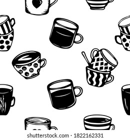 cute pattern with cups. stylish black and white pattern can be used for fabric prints, wallpaper prints, stationery prints, wrapping prints and other things