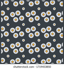 Cute pattern with daisies and chamomiles. Seamless vector print with small flowers. Summer textile collection.