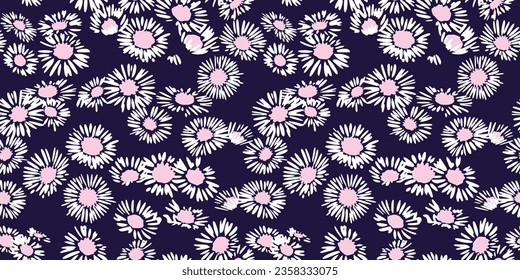 Cute pattern with daisies. Vector hand drawn abstract flowers. Collage contemporary print. Template for design, cover, fabric, interior decor 