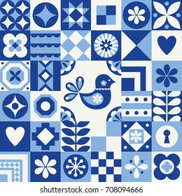 Cute pattern in danish folklore style. Vector illustration.