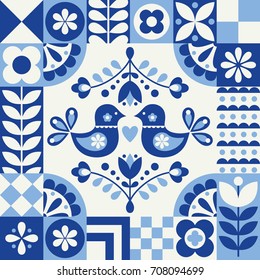 Cute pattern in danish folklore style. Vector illustration.