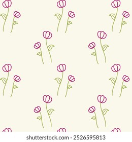 Cute pattern of delicate burgundy flowers hand-drawn