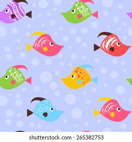 Cute pattern with different funny fish. Beautiful background.