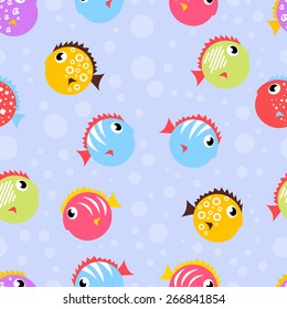 Cute pattern with different funny fish. Beautiful background