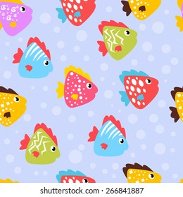 Cute pattern with different funny fish. Beautiful background