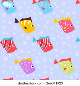 Cute pattern with different funny fish. Beautiful background