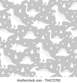 Cute pattern with dinosaurs on grey backgrond