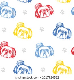 Cute pattern dog breed bolonka on white with bones. It can be used for packaging, wrapping paper, textile and etc.