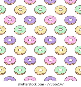 Cute pattern with donuts on a white background. It can be used for packaging, wrapping paper, textile and etc.