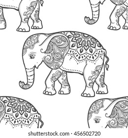 Cute pattern with Elephant. Frame of animal made in vector. 