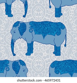 Cute pattern with elephant. Frame of animal made in vector. Elephant Illustration for design, pattern, textiles. Hand drawn map with elephant. 