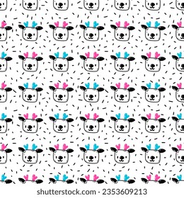 Cute pattern with the face of a deer. Vector seamless pattern with kawaii deer head on white background. Christmas print for packaging