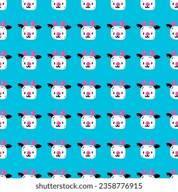 Cute pattern with the face of a deer. Vector seamless pattern with kawaii reindeer head on blue background. Christmas print for packaging