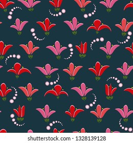 Cute Pattern Fantasy Flowers On Dark Stock Vector (Royalty Free ...
