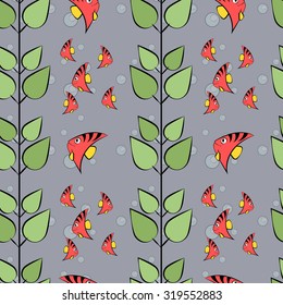 cute pattern with fish and bubbles and seaweed. Wallpaper. Background. Card