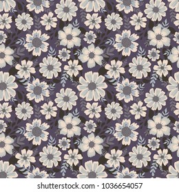 Cute pattern in flower. Dark background. Ditsy floral background. The elegant the template for fashion prints. Hand draw