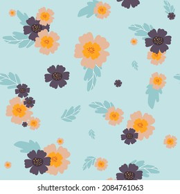 Cute pattern in flower. seamless pattern. colorful flowers. blue background. floral background. elegant the template for fashion prints.