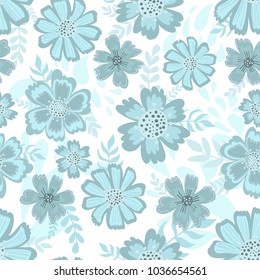 Cute pattern in flower. White background. Ditsy floral background. The elegant the template for fashion prints. Hand draw
