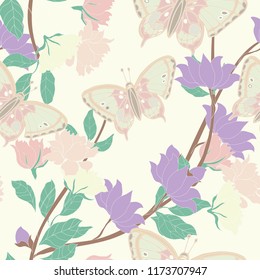 Cute pattern with flowers and butterfly.Floral vector illustration.
