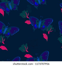 Cute pattern with flowers and butterfly.Floral vector illustration.
