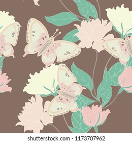 Cute pattern with flowers and butterfly.Floral vector illustration.
