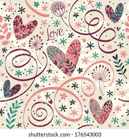 Cute pattern with flowers and hearts.