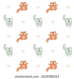 Cute pattern with funny cats on a white background