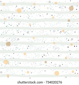 Cute Pattern with gemstones on background with stripes and tiny dots. Hand Drawn Design. Great for wall art design, wrapping, fabric, textile, pillow or blanket prints, etc.Vector Illustration