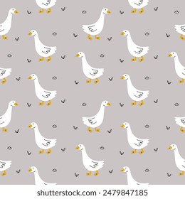 Cute pattern with goose and doodle elements