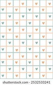 cute pattern with a grid and hearts on a white background