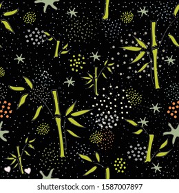 Cute Pattern with hand drawn Bamboo. Scandinavian Creative Style.