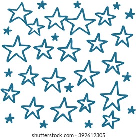 Cute pattern with hand drawn doodle stars.Vector Illustration