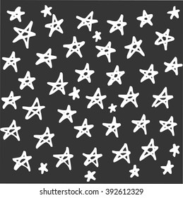Cute pattern with hand drawn doodle stars.Vector Illustration