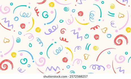 Cute pattern with hand drawn line. Colorful vector background.