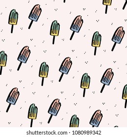 Cute pattern with hand drawn popsicles.Perfect design for greeting cards, posters, T-shirts, banners, print invitations.