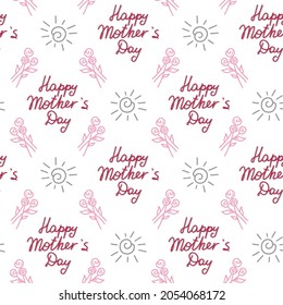 Cute pattern of Happy Mother's Day elements and text on a white background for textile designs or gift paper and bags.
 Vector illustration.
