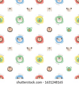 Cute pattern of head animal with polka dot style in the white backdrop