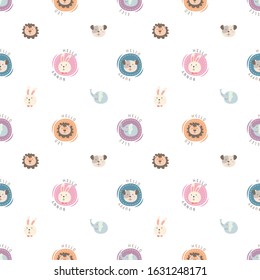 Cute pattern of head animal with polka dot style in the white backdrop