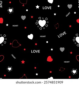 Cute pattern of hearts and love on a black  background