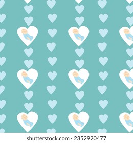 cute pattern with hearts and sleeping baby, vector