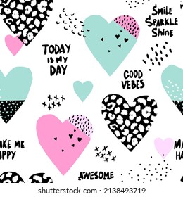 Cute pattern with hearts. Texture background. Wallpaper for teenager girls. Fashion style