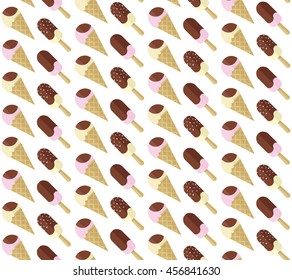 Cute pattern with ice cream. Flat vector style.