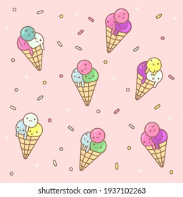 Cute pattern with ice cream on pink background
