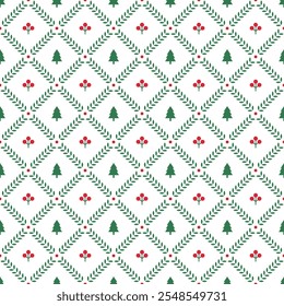 A cute pattern illustration background with a December Christmas concept. A pattern of a combination of trees and berries.