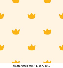 Cute pattern. Illustration of golden crowns on a light yellow background. Vector 8 EPS.
