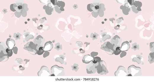 Cute pattern ink flowers. Floral seamless background for textile, wallpapers, wrapping, paper.